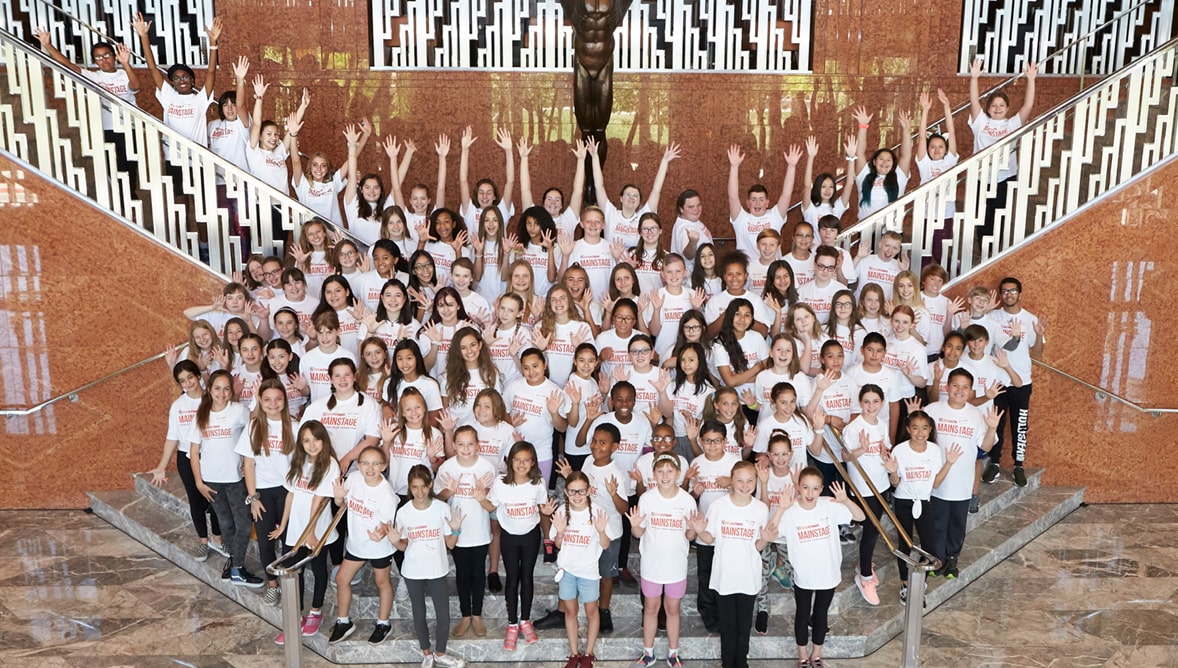 All the Camp Broadway participants in the lobby of Reynolds Hall at the Smith Center.