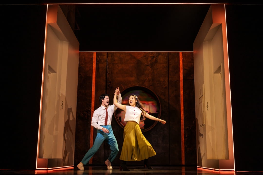 Darren Criss and Helen J Shen singing and dancing In The Original Broadway Production Of MAYBE HAPPY ENDING. Photo By Matthew Murphy And Evan Zimmerman