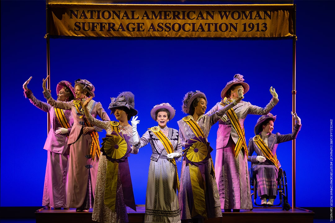 Jenn Colella as Carrie Chapman Catt and Suffs Broadway Company