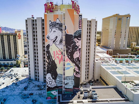 A photo of the mural “FAILE” by Shepard Fairey